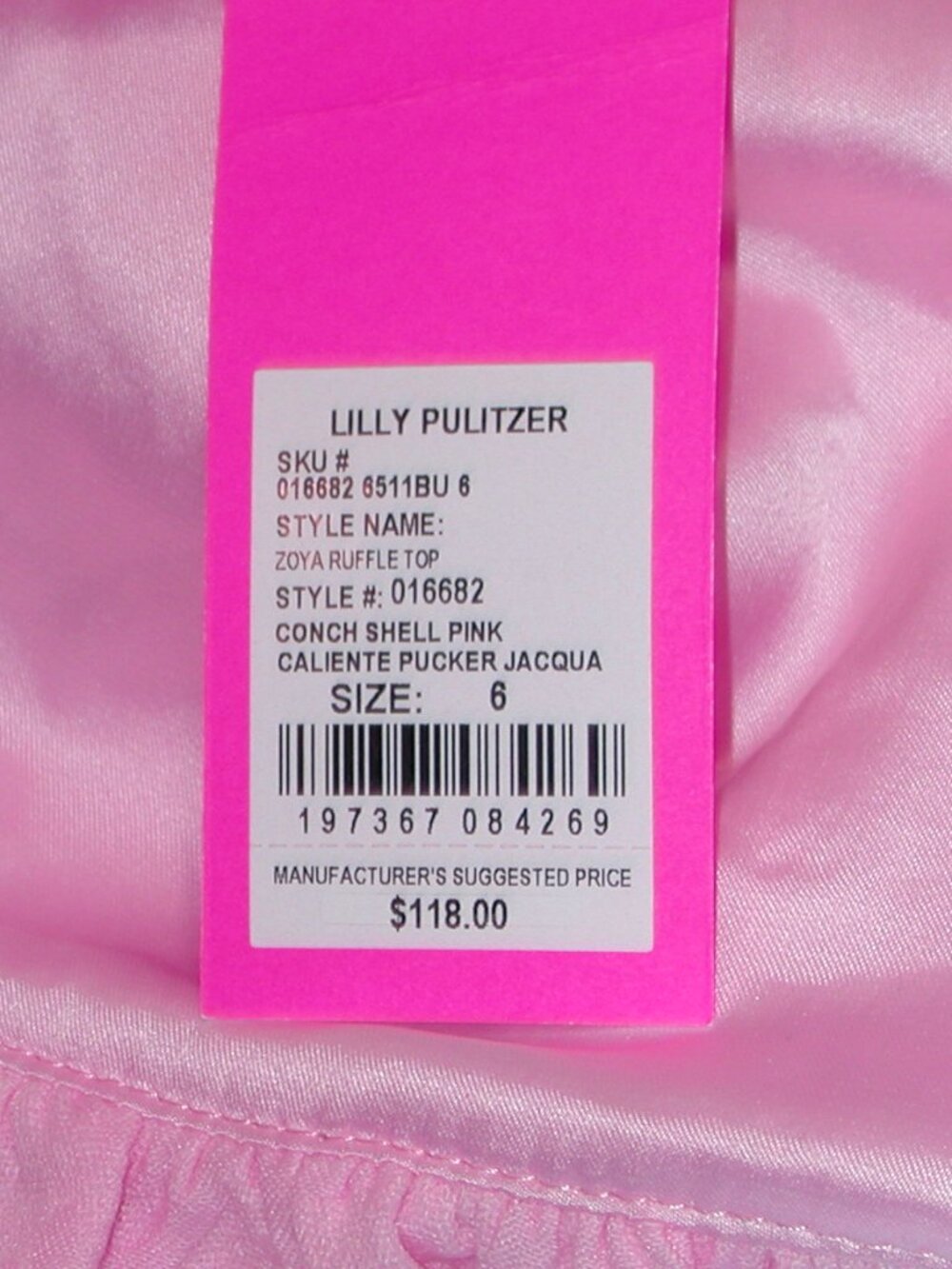 Lilly Pulitzer Zoya Ruffle Top Caliente Pucker Jacquard Conch Shell Pink Size 6 - Picture 6 of 6